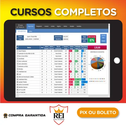 Planilha Controle de Estudos para Concursos Públicos Pro - Papel de Trabalho